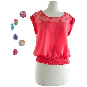 MINE Illusion Floral Embroidery Boxy Strappy Sheer Top